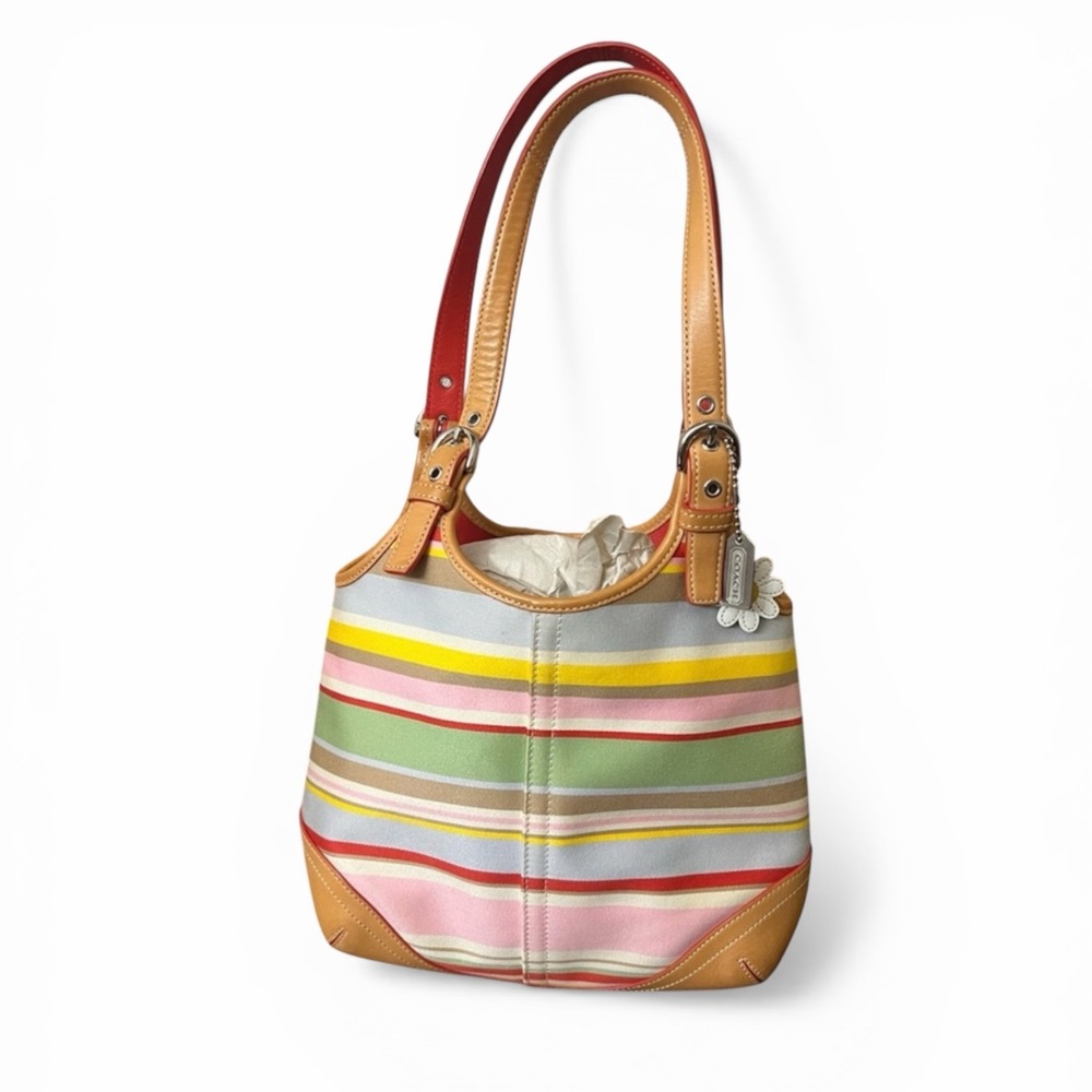 Coach Multicolor Striped Shoulder Bag - Pink, Green, Yellow, Red, Tan